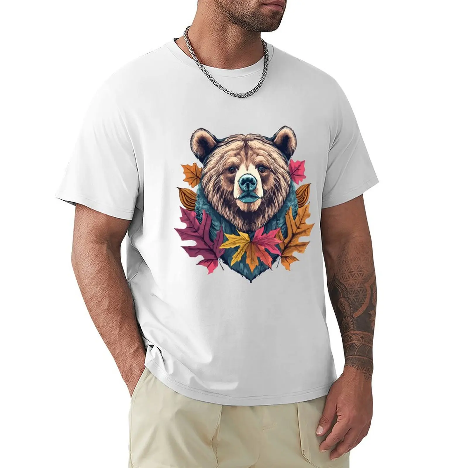 Falling for Bears: Hyper-Realistic Autumn Adventure T-Shirt for a boy new edition summer tops vintage mens plain t shirts