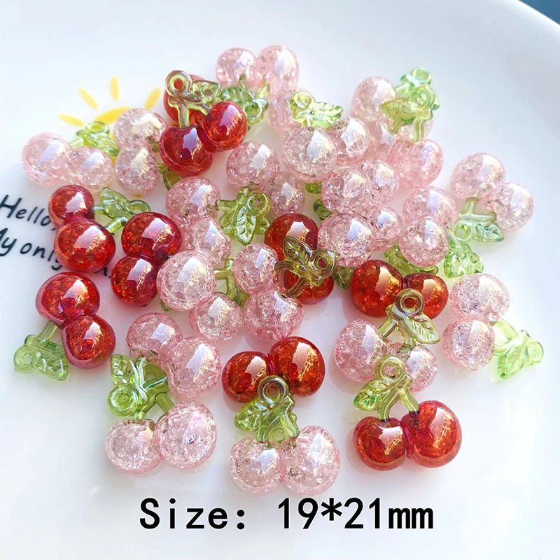 مزيج 10 قطعة الاكريليك انفجار الكرز الفاكهة القرط سحر لطيف الأحمر الوردي الكرز قلادة لسلسلة المفاتيح DIY بها بنفسك صنع المجوهرات