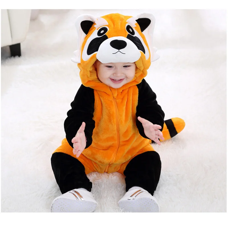 Costume de raton laveur pour bébé, vêtements d'Halloween Cosplay, pyjama chaud, grenouillères animales, tenue d'hiver Kigurumis, barboteuse pour garçon et fille