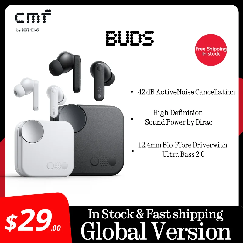 Global Version CMF by Nothing Buds met 42 dB ANC actieve ruisonderdrukking met transparantiemodus
