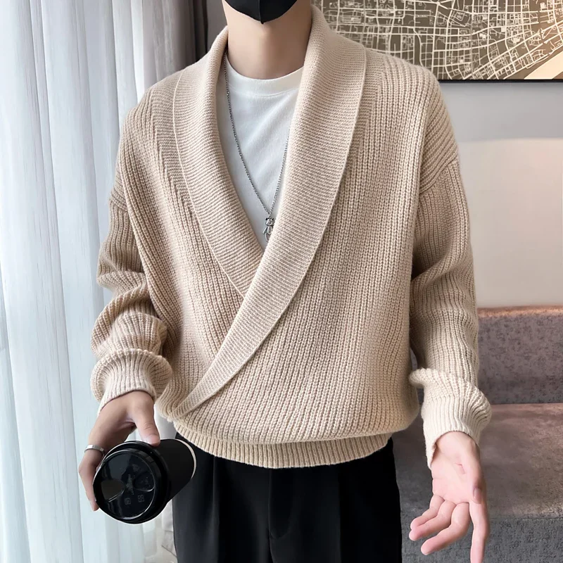 

Mens Sweaters Autumn Winter Fashion Big V-neck Hangs Personality Knitted Sweater Men's Casual Loose Pullovers Sweaters Male Coat