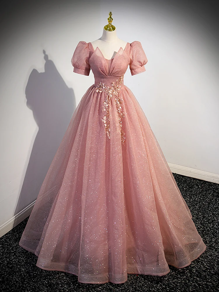 

Princ Sle Wedding Dr Pink Fairy T Ball Gown Floor Length ort Sve Bridesmaid Dr for Adult Ceremony Par