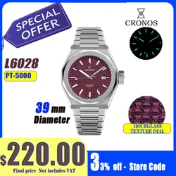 Cronos Luxury Men Watches 39mm Automatic PT5000 / Miyota9015 Wristwatches Sapphire 10ATM See-through Back