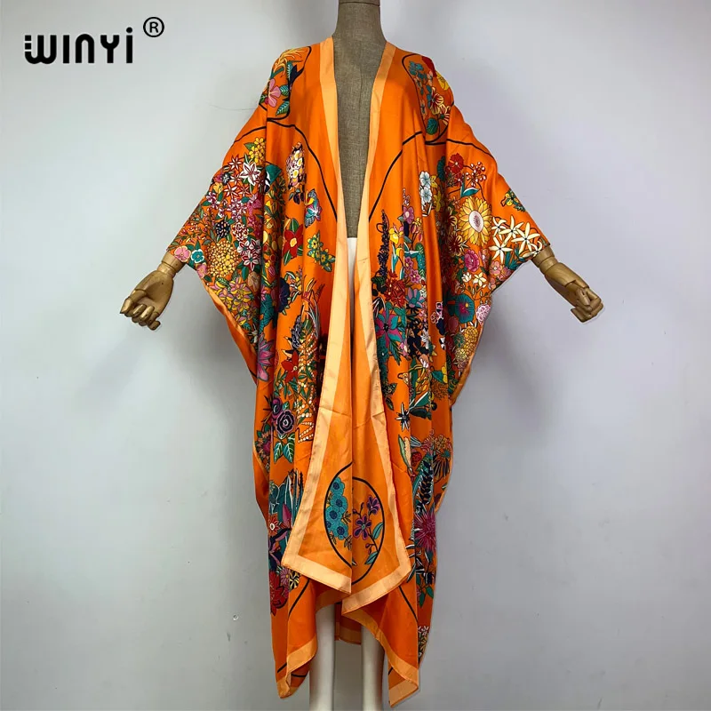 WINYI Africa kimono elegancki 2023 nowy boho sukienka z nadrukiem boho kaftan dla kobiety elegancki kardigan seksowny plaża strój kąpielowy płaszcz