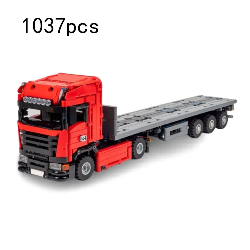 MOC 1037PCS Truck Trailer Small Particle Assembly Building Block Transport Flatbed Trailer Model Toy Freight Truck