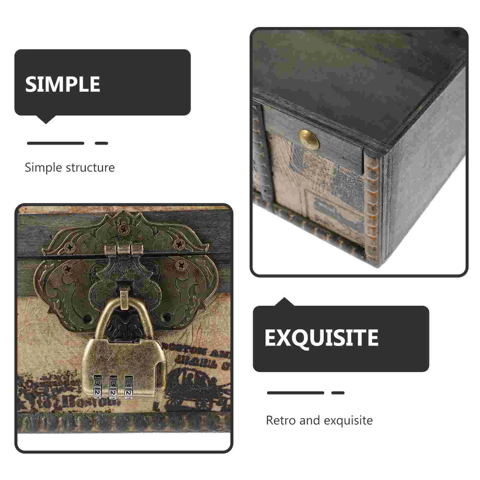 Retro Wooden Desktop Storage Box Vintage Treasure Chest Jewelry ganizer Trinket Container Decorative Gift Crate Piggy Bank For view 2