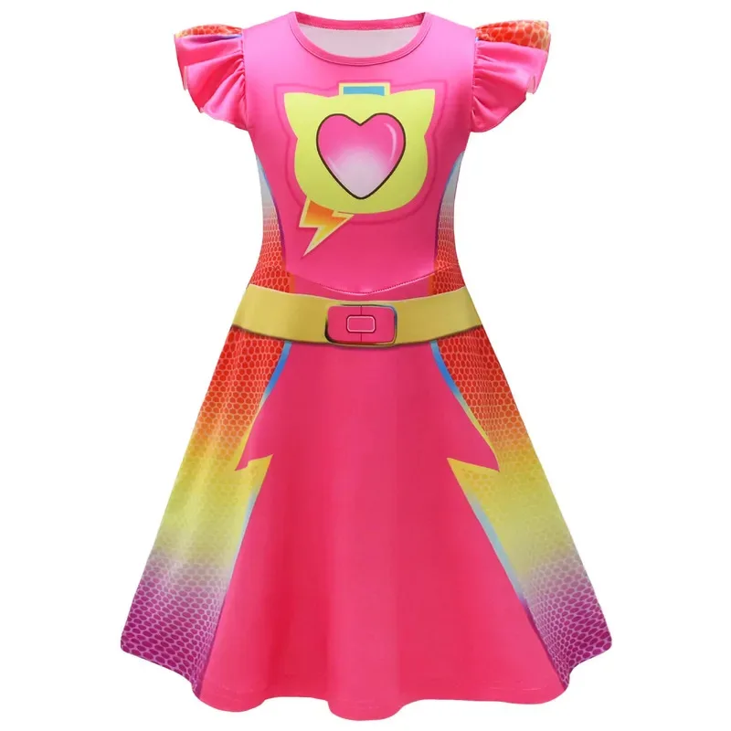 Qq28LQChildren's SuperKitties Trajes Cosplay Super Gatos Vestidos para Meninas Disfarce Festa Vestido de Princesa + Bolsa Eyepatch Carniva