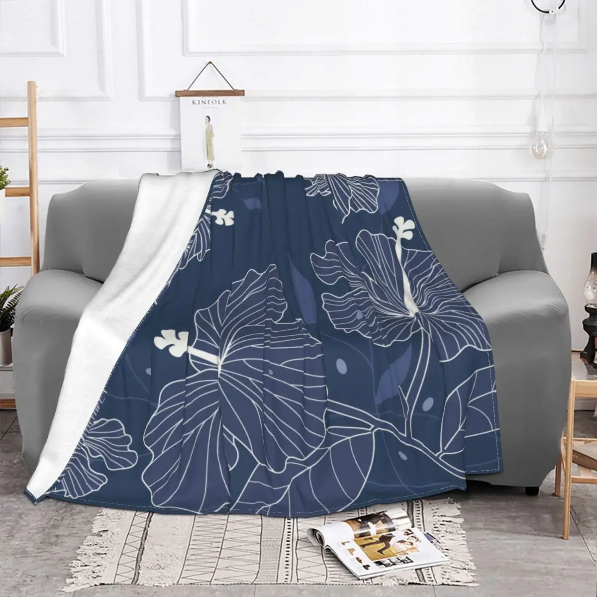 Pattern Texture Painting Blanket Flannel Flowers Line Art Nevy Cozy Soft FLeece Bedspread