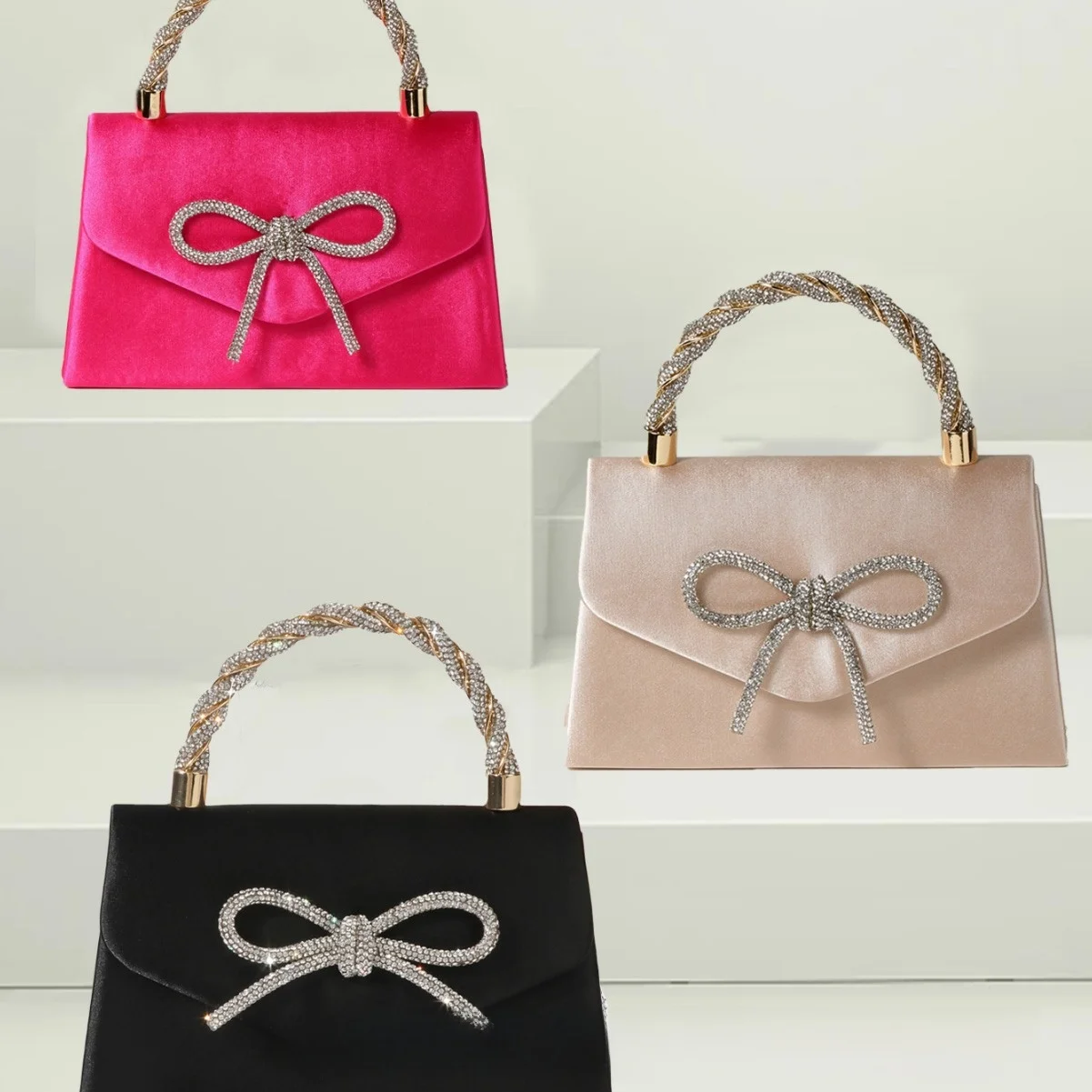 

Вечерняя сумка из шелка Ele с узлом, встроенная бриллиантами, портативная женская модная цепочка из искусственного шелка, женская сумка для вечеринок