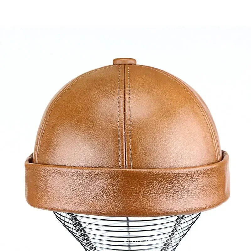 2025 New Top Quality Head Cowhide Brimless Men's Hat Dad Gift Cagoule Skull Gorros Hombre Docker Cap 55-61cm