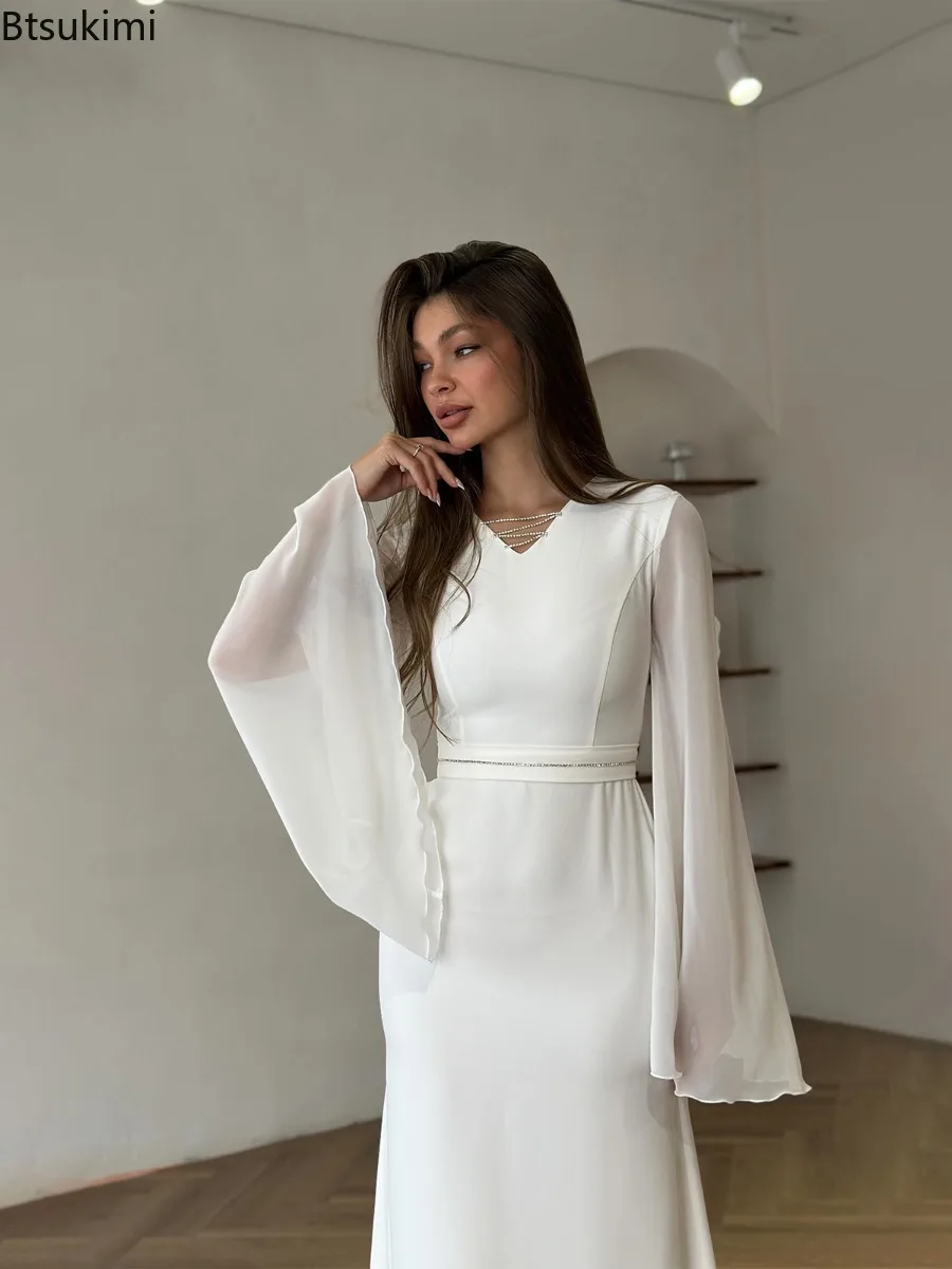 

2025 Autumn New Women's V-neck Long Sleeve Pencil Dress Hip Wrapped Evening Dress Elegance Slim Maxi Dresses for Women Clothing