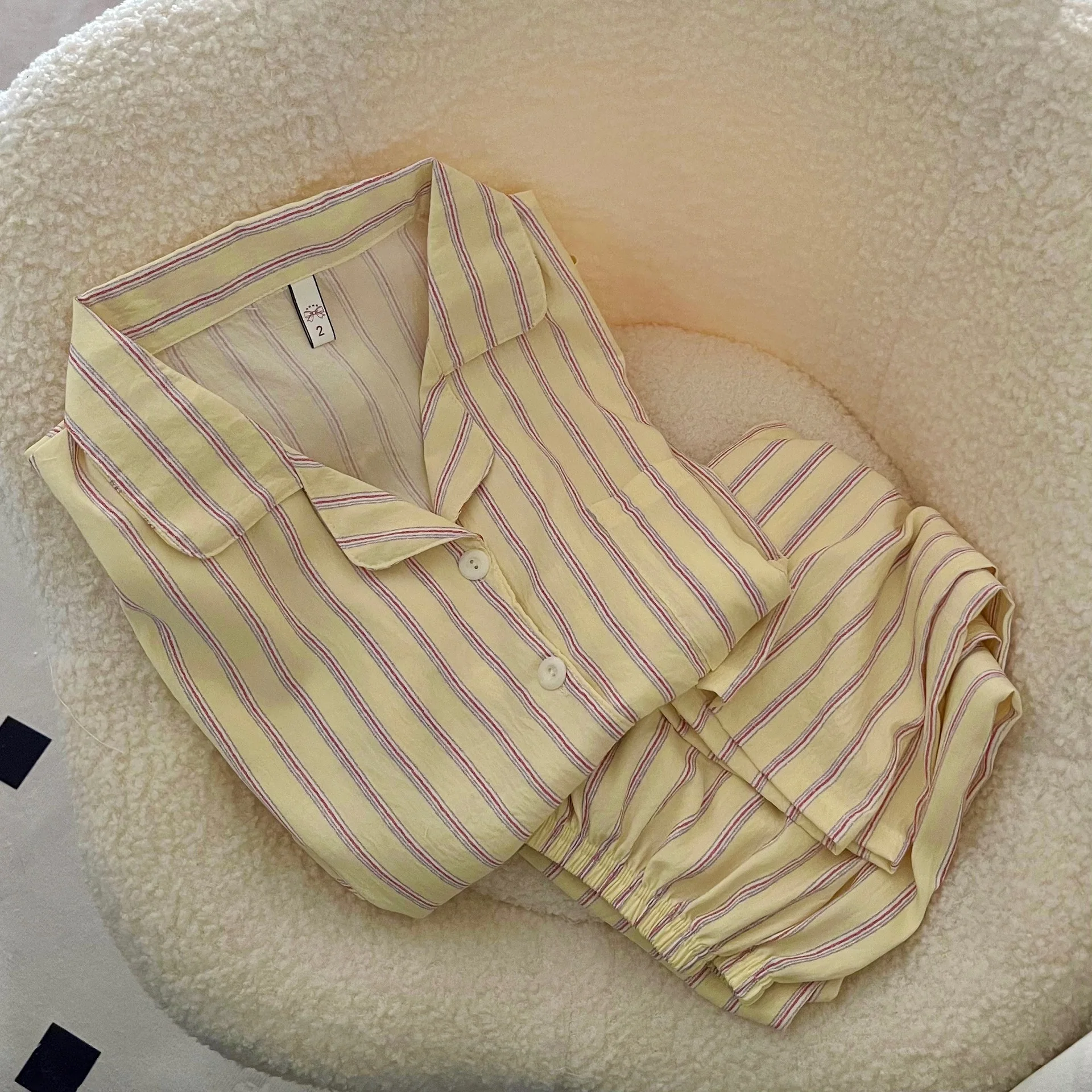 New Spring and Autumn Women's Pajamas, Simple Striped Button-Down Long-Sleeve Top with Loose Long Pants, Women's Homewear Set