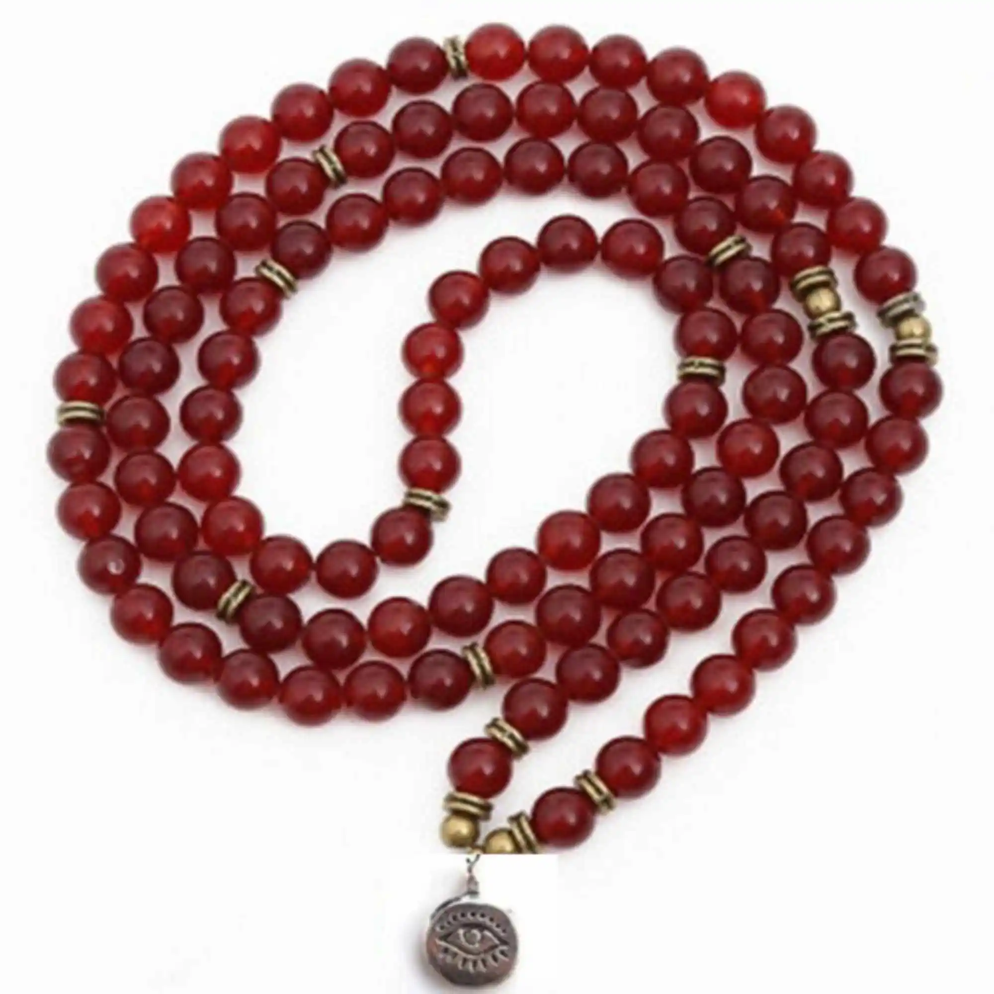 

8mm Natural 108 red jade gemstone beads eye Pendant necklace Teens Japa Wear Fragrant Unisex Bohemian Gift Prayer