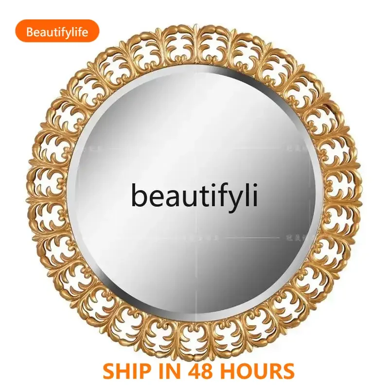 

03 European vanity mirror retro vanity mirror round bathroom bedroom wall hanging decorative mirror