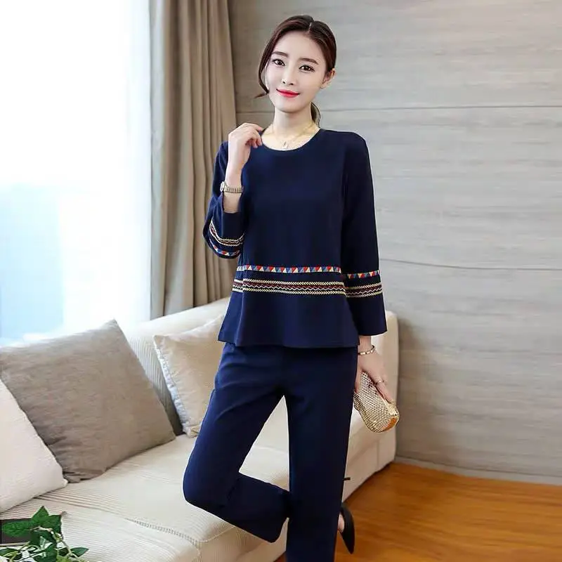 Sports Suit Women's Spring and Autumn New Plus Size Clothing Fat Sister Loose Sweater Casual Pants Tops Two Piece Set for Womens