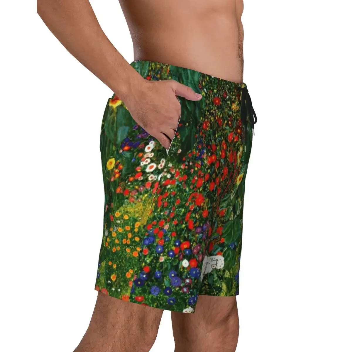 Farm Garden With Sunflowers Mens Swim Trunks Swimwear Quick Dry Beach Board Shorts Gustav Klimt Art Swimming Boardshorts