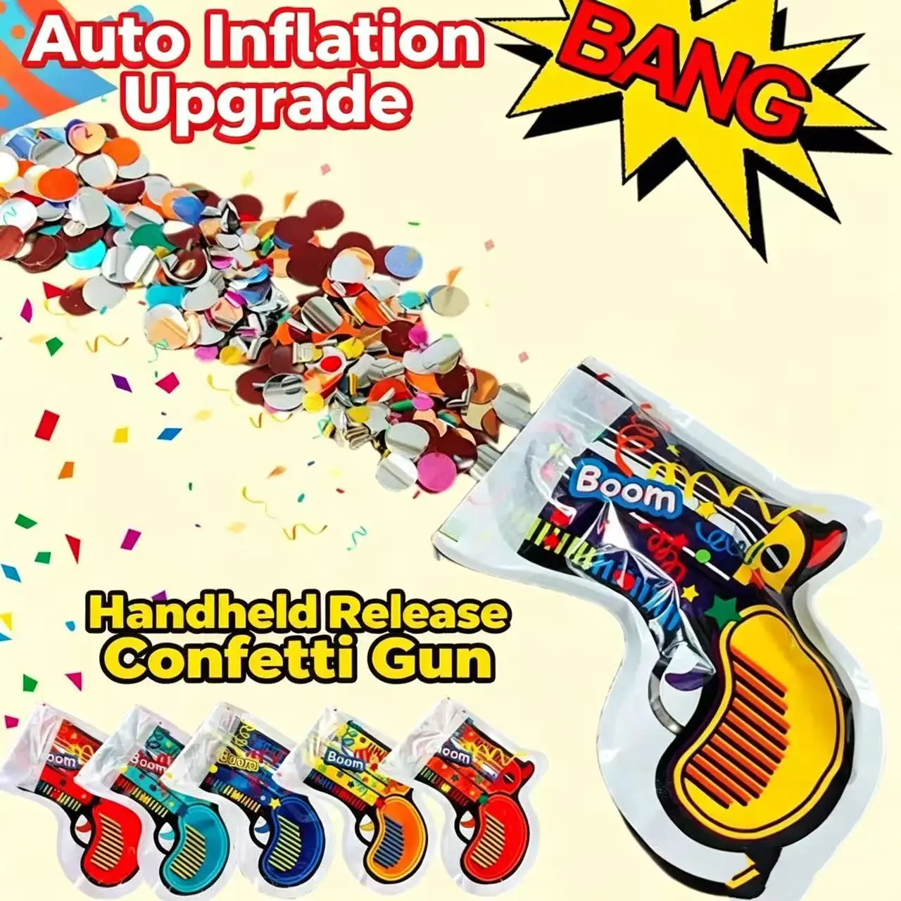 Automatic Handheld Confetti Gun Inflatable Colorful Shooter for Wedding Birthday Kindergarten Festival Party Popper