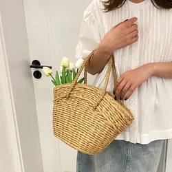 Elegant Ladies Straw Woven Handbag Women Holiday Beach Commute Casual Tote Top-Handle Bags Fashion Retro Shoulder Bags 2024