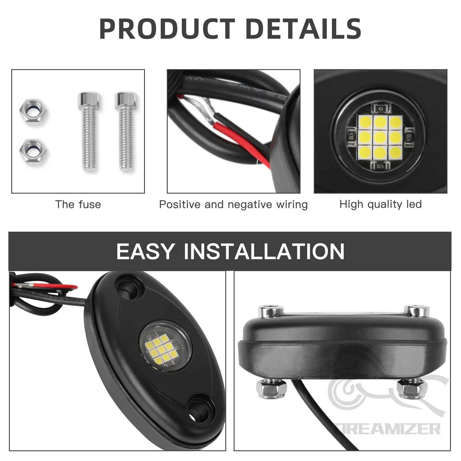 12 in 1 White Blue RGB LED Rock Lights Car Chassis Light For Jeep Off-Road Truck Boat Music Sync Bluetooth APP Control Undergolw