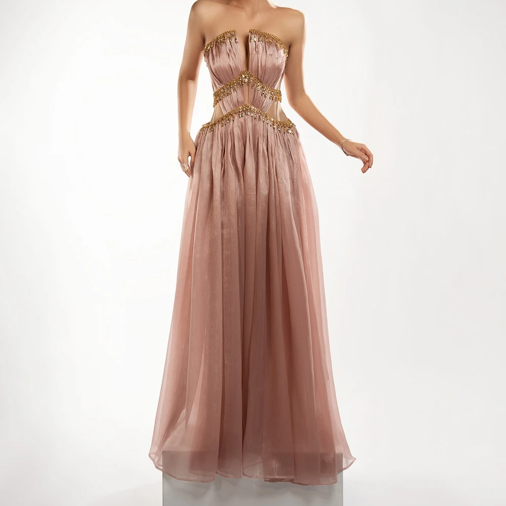 

Вечерние платья трапециевидной формы по индивидуальному заказу, длиной до пола, без бретелек, без рукавов, платье для выпускного вечера, модное простое драпированное вечернее платье со складками и кристаллами