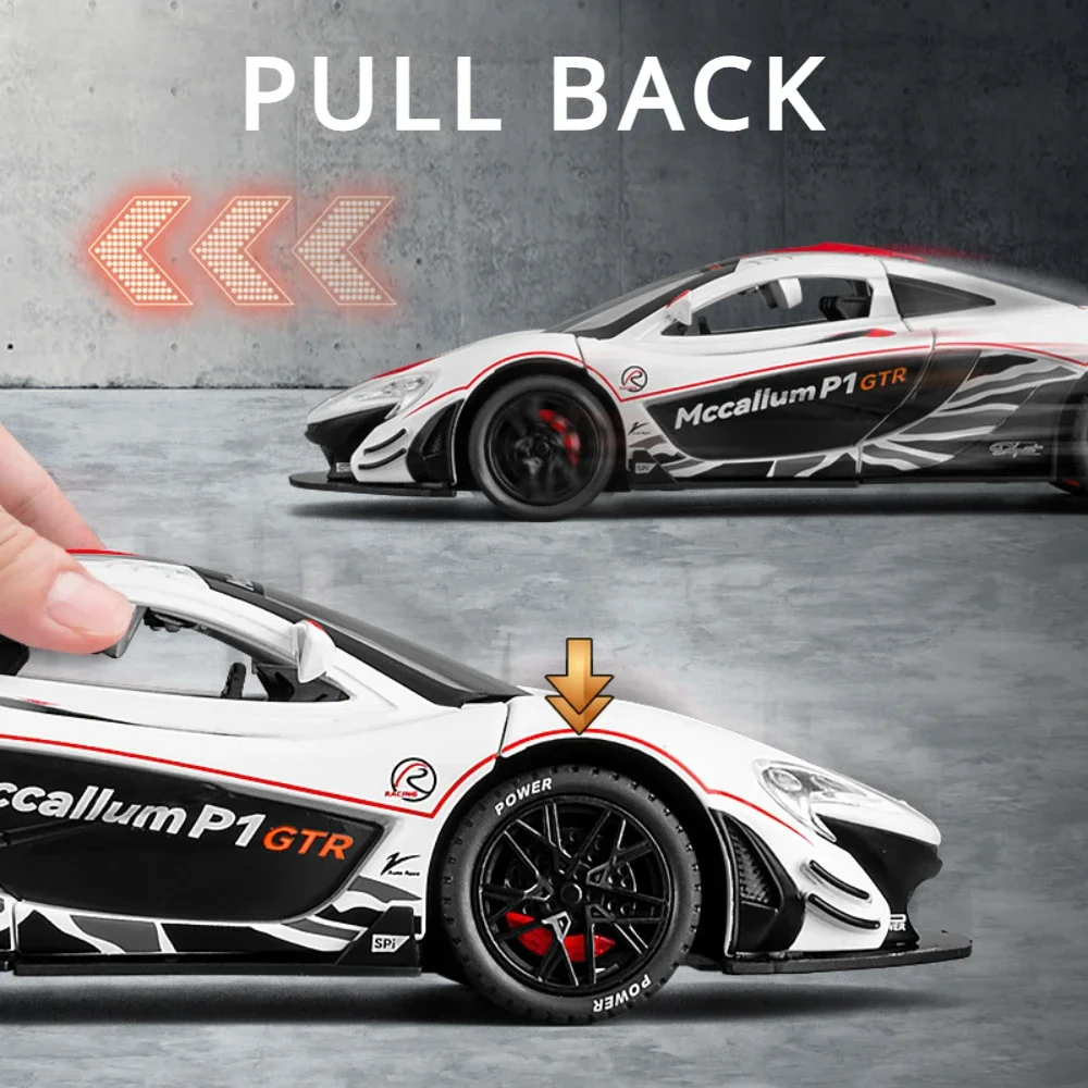 1:22 McLaren P1 GTR  Alloy Racing Car Model Diecast Metal Car Model Simulation Sound and Light Collection Childrens Toy Gift