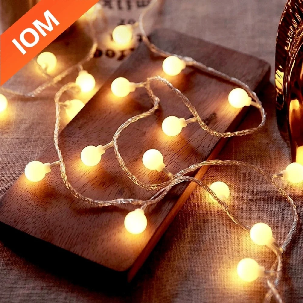 Lampu Tali LED 10M dengan USB/Baterai, Lampu Garland Bola untuk Dekorasi Luar Ruangan, Pernikahan, Taman, Natal