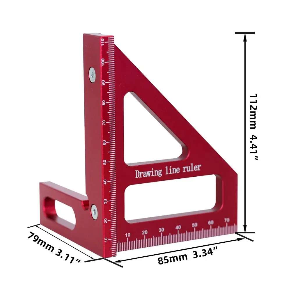 Quadrato da carpentiere - Goniometro quadrato per la lavorazione del legno Triangolo mitra in alluminio Righello di misurazione con layout multiangolo 3D da 45/90 gradi