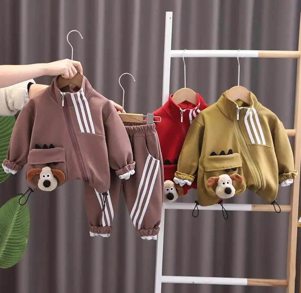 Baby Boy 1st Birthday Outfit Sets Korean Style Cartoon Puppy Zipper Casual Jacket And Pants 2Pcs Tracksuits Kids Infant Clothes