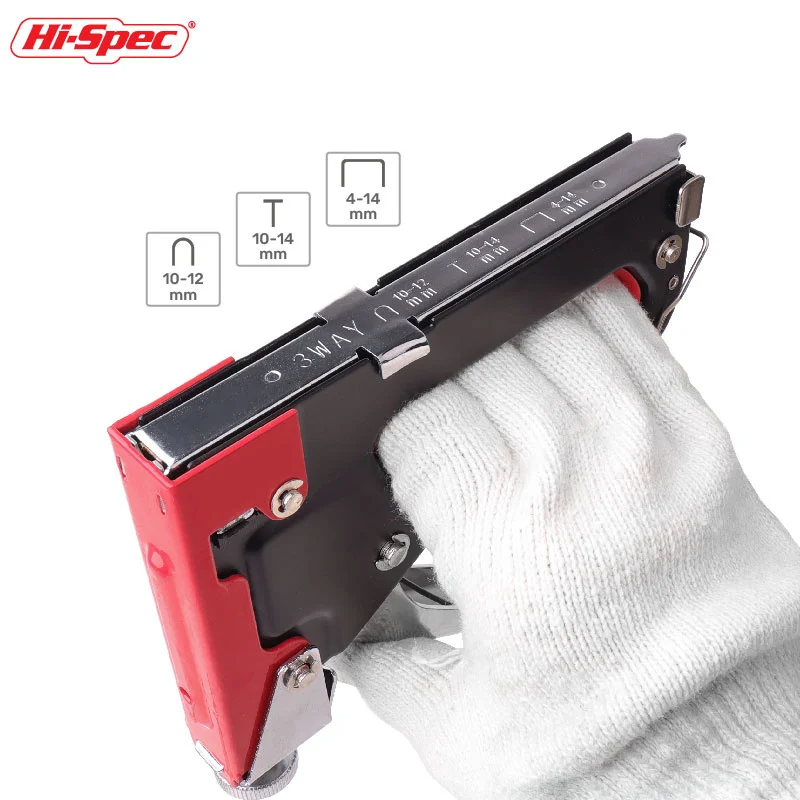 Hi-spec grampeador pistola de pregos material de fixação pistola de pregos diy móveis estofamento construção grampeador 3 em 1 arma manual de unhas