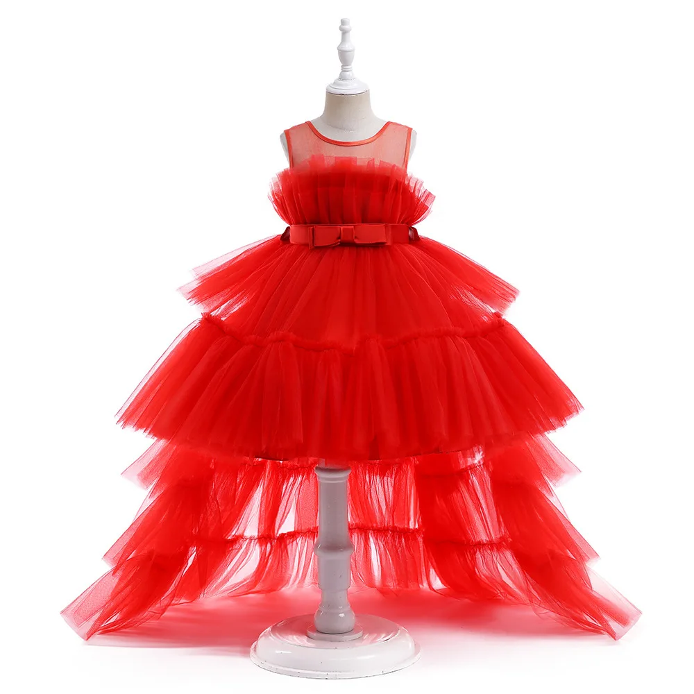 

Girl Princess Cake Tutu Trailing Dresses 2024 Summer New Ceremonial Dress Host Piano Performance Walking Show Children Costume