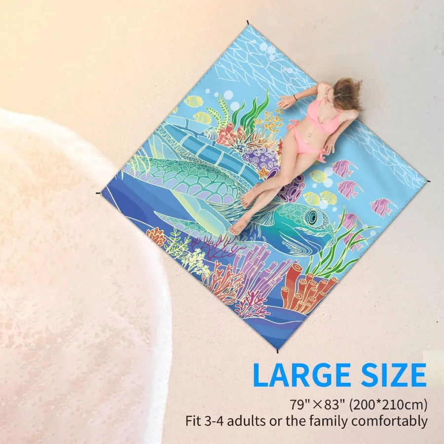 بطانية شاطئ مقاومة للماء ومضادة للرمل بساط شاطئ كبير 79 بوصة × 83 بوصة لـ 24 بالغًا بساط خالي من الرمال سريع الجفاف وخفيف الوزن ومتين واي فاي #3