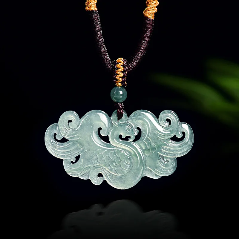 

Natural A-grade Jade Blue Water Imitation Antique Phoenix Necklace Ice Jadeite Pendant Men Women Couple Accessories Holiday Gift