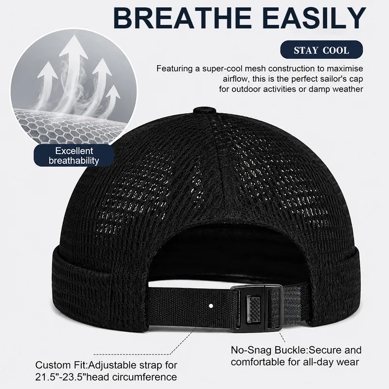3 Pack Men's Brimless Skull Caps Lightweight Breathable Mesh Hats with Adjustable Clips Semi- Round Top Suitable for fashion man