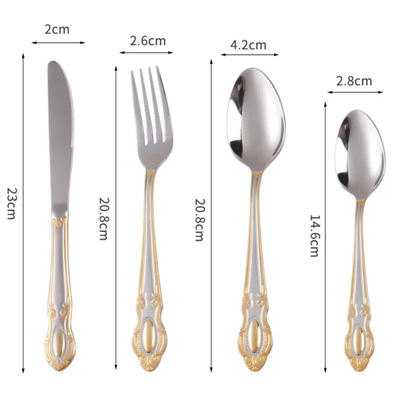 Golden Cutlery Set,Luxury Retro Western Flatware Set,Dinner Serving for 6,Includes Spoons, Forks,Knifes,Dishwasher Safe