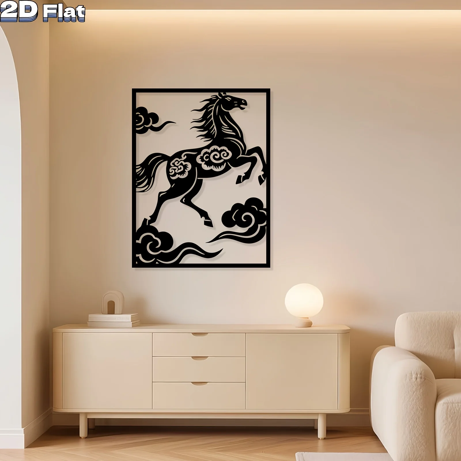 Modern Horse & Clouds Metal Wall Sculpture, Iron Galloping Horse & Cloud Statue, Home Garden Fence Indoor Outdoor Wall Decor