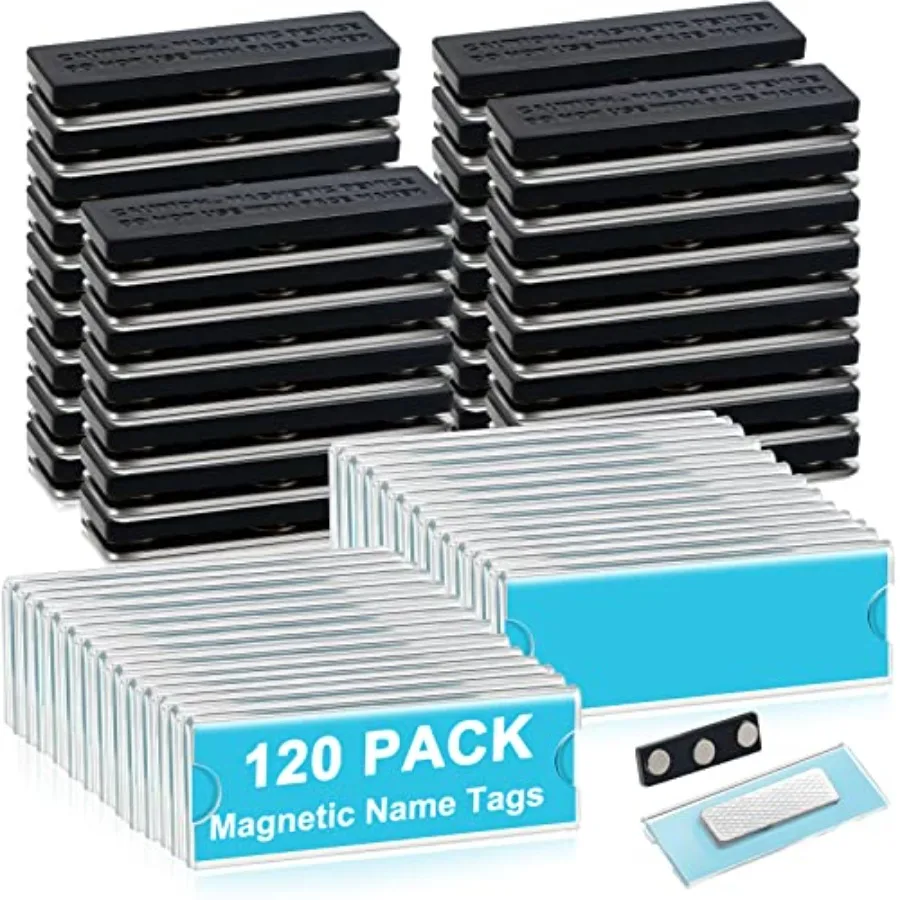 

Pack Name Badge Magnets Kit Acrylic Magnetic Name Tag Holders with Blank Printable Paper Inserts 3 Magnets Clear Adhesive ID Ho