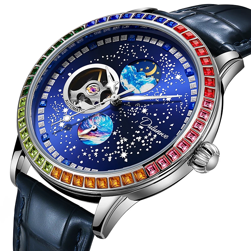 Multicolor Gem Classic Men Moon Phases Watch Fashion Waterproof Luminous Automatic Mechanical Mens Watches Top Brand Reloj