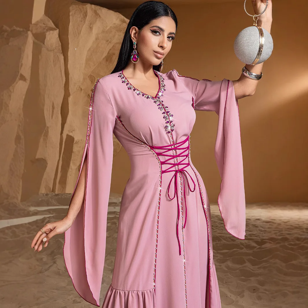 

Ba5039 Dubai Fashion Muslim Fashion Abaya Handmade Beaded Women's Clothing Robe Abaya Ramadan Dubai Luxury Islam Elegant