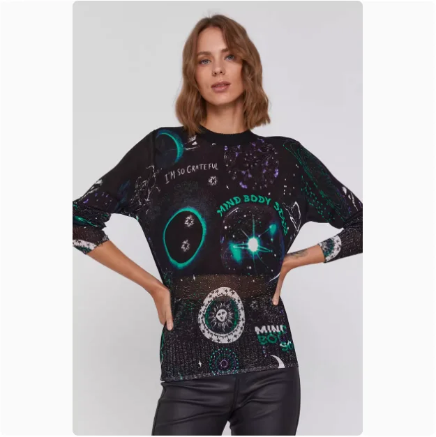 التجارة الخارجية الطلب الأصلي الاسباني الجديد الخريف والشتاء غطاء دافئ مطرز مطبوعة سترة نسائية محبوكة #2