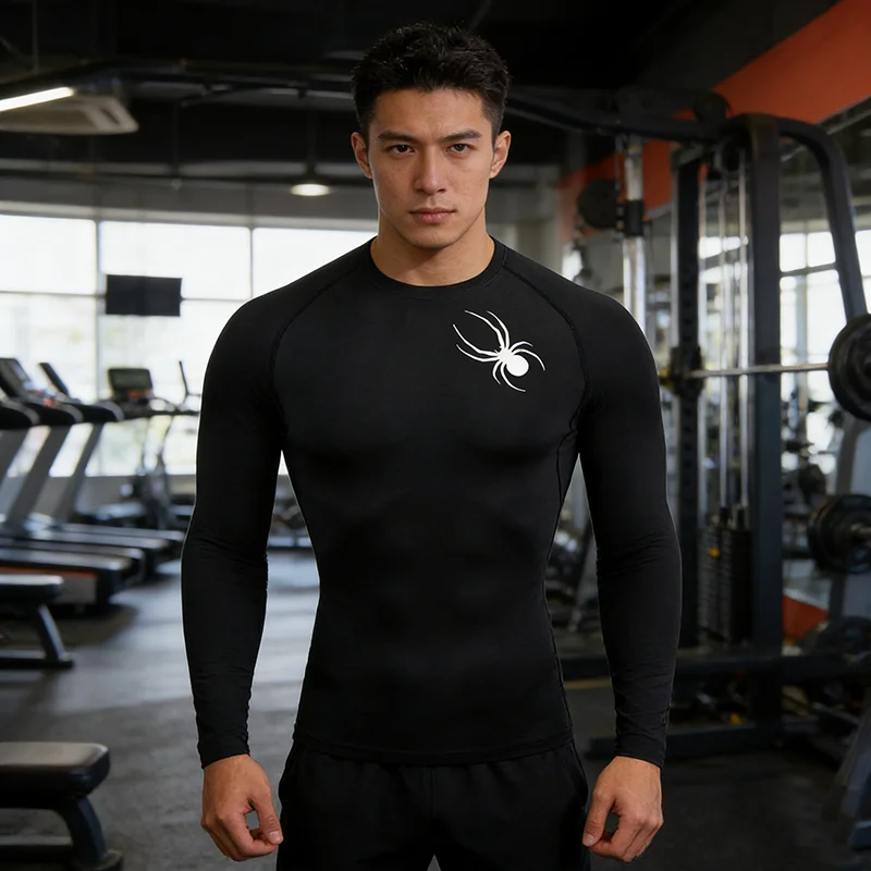 Spider Print Compressie Shirts voor, Mannen Atletische Sneldrogende T-shirts Tops Gym, Workout Running Ondershirts, Basislaags Rash Guard