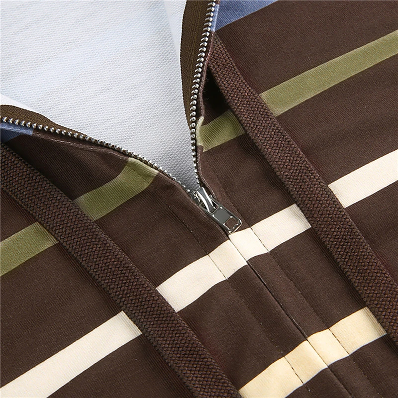 Aesthetic Sweatshirt Striped Long Sleeve Tops with Pockets Hoodie for Women Grunge Emo y2k Clothes Streetwear