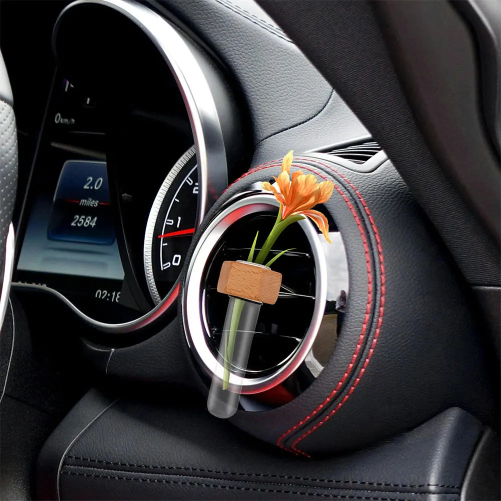 

2Pcs Car Vent Flower Vase Clip Wooden Air Conditioning Propagation Hydroponic Holder Car Interior Ornament Accessories