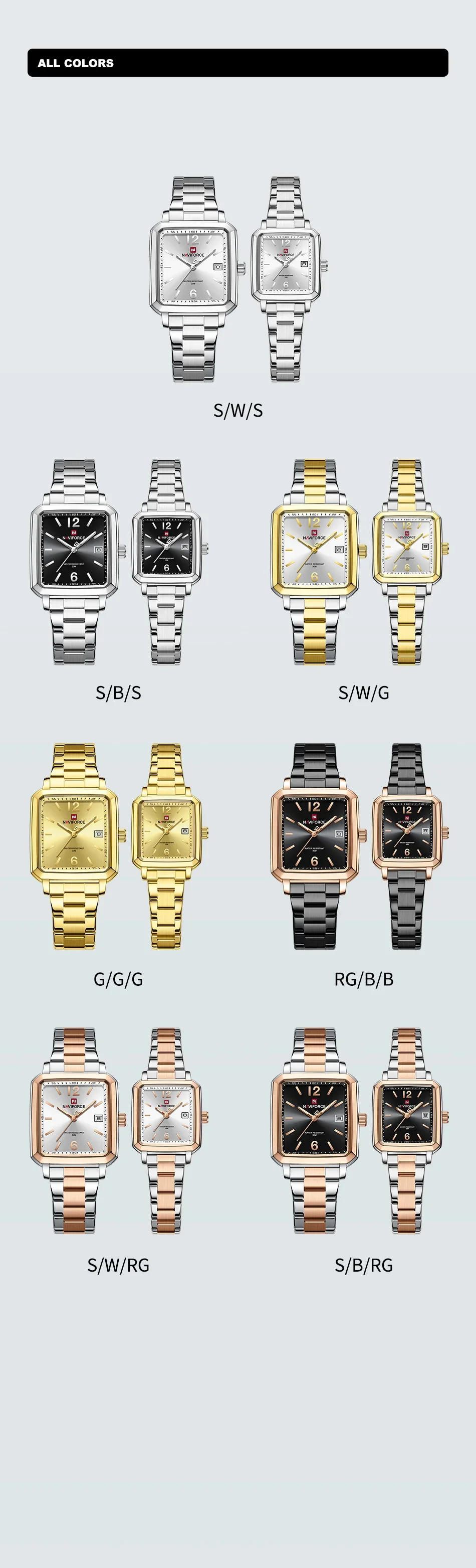 NAVIFORCE NF9252 المرأة كوارتز ساعة الموضة الأنيقة مؤشر مضيئة الفولاذ المقاوم للصدأ حزام الساعات مقاوم للماء هدية الزفاف