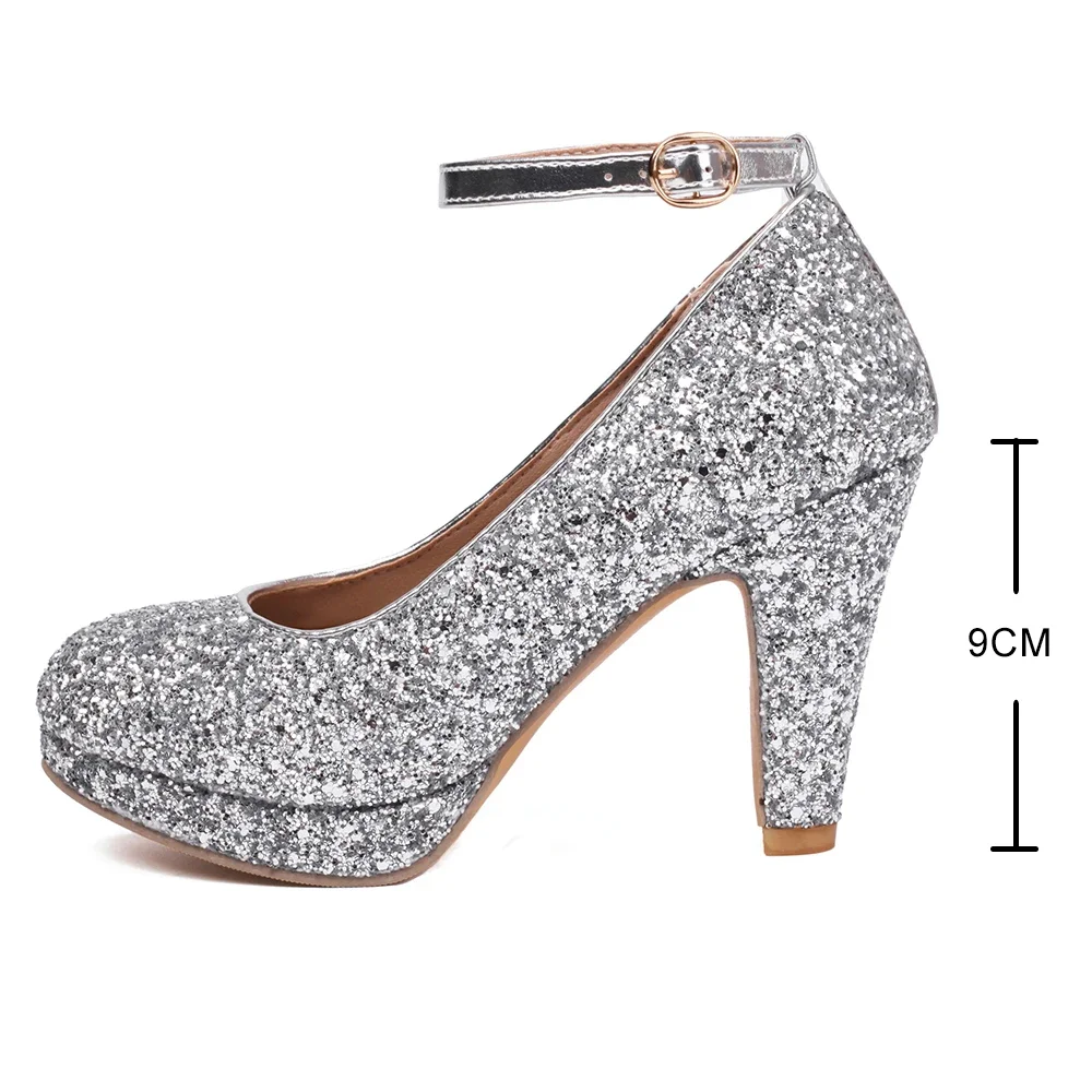 2024 Summer New Shiny Sequins High Heels Women Platform Sandals Party Dress Wedding Pumps Ladies Shoes Gold Silver Zapatos Mujer