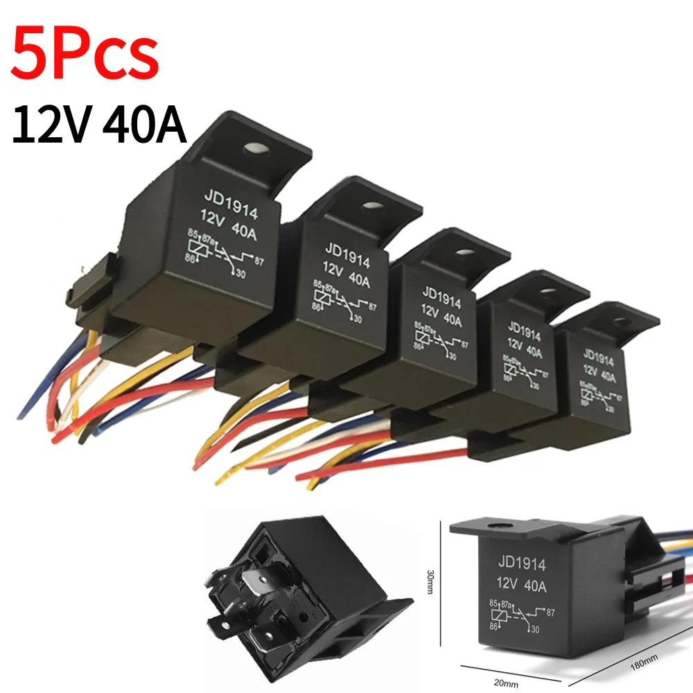 

5Pcs Waterproof Automotive Relay 12V 24V 5Pin 40A Car Relay with Black Red Copper Terminal Auto Relay Socket SPDT Harness Cable