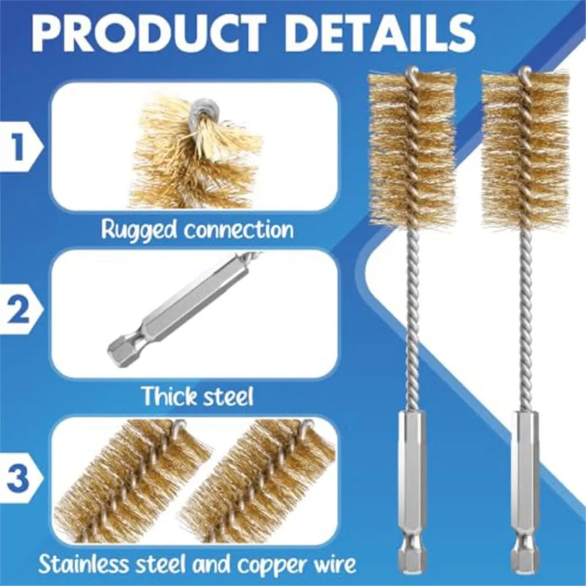 4 Pcs Wire Bore Brush for Power Drill Set, with Hex Shank Handle, 3/8