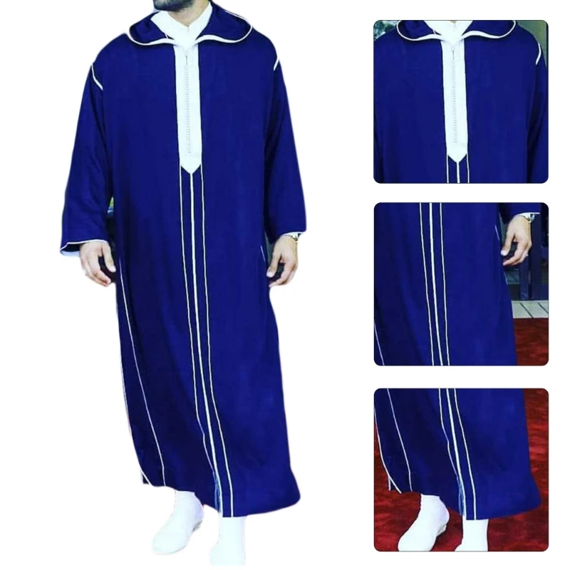 

Muslim Robe Comfortable Caftan Men Long Sleeve Muslim Clothing Breathable Eid Middle East Jubba Thobe Arab Muslim Wear N7YF