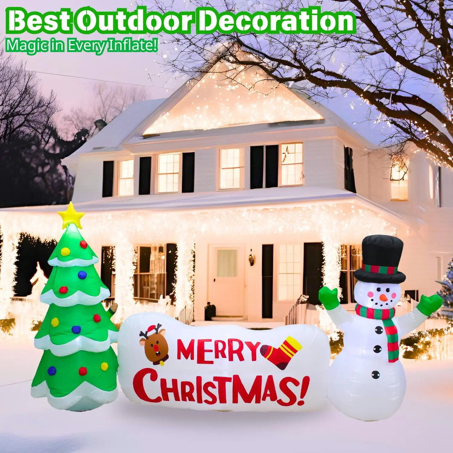 10FT Inflatable Snowman Outdoor Christmas Decoration with Tree And Sign Built-in LED Lights Blow up Yard Decorations for Holiday