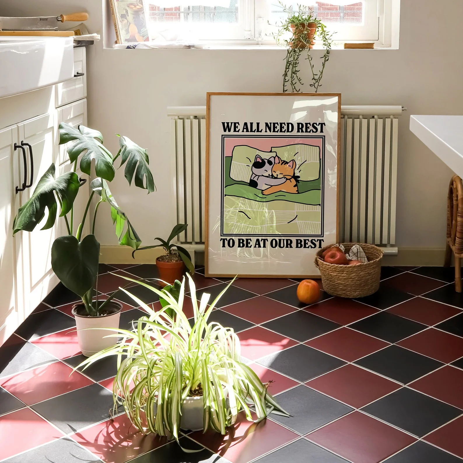 طباعة جدارية على شكل قطة كلاسيكية، ملصق غرفة نوم مريح، توضيح قطط عتيق، مطبوعات ملصق اقتباس إيجابي، ملصقات خضراء حكيمة، Rest quo #3