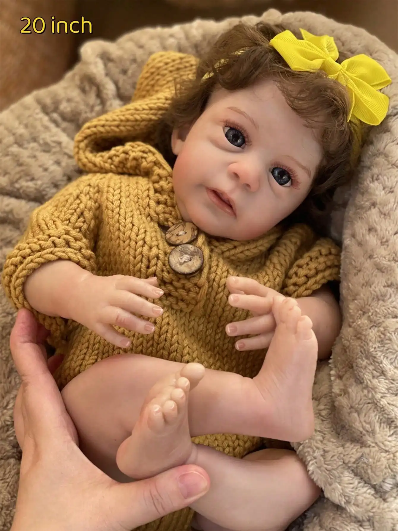 20인치 오픈 아이 다시 태어난 아기 인형 - 부드러운 천 몸체, 뿌리 머리카락, 3D 페인트 피부, 부드러운 터치로 실물 같은 신생아 복제품